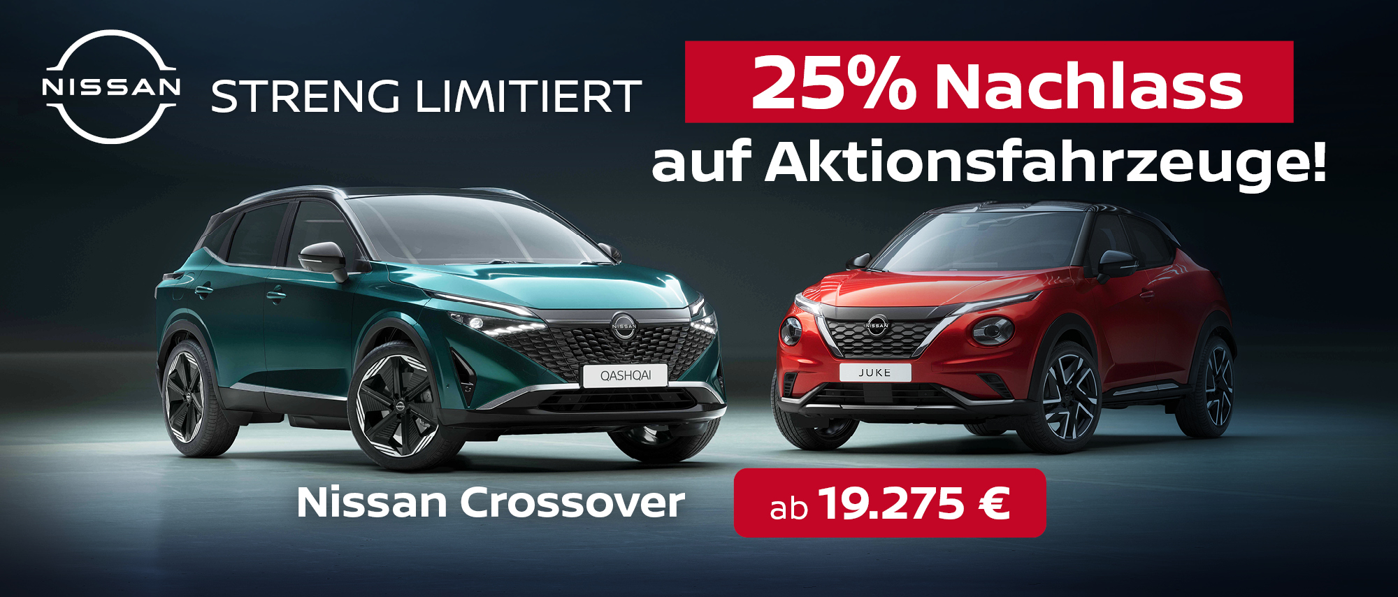 25 % Nachlass auf Nissan Crossover Juke und Qashqai